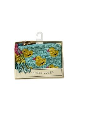 Sincerely Jules Beaded Duck Coin Pouch in Aqua and Yellow